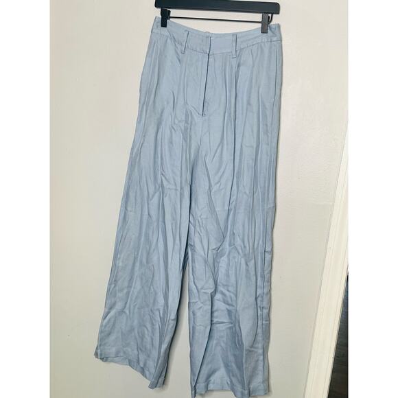 ROSETTA GETTY Women's Light Blue Linen Front Zip Wide Leg Trouser Pants Size 4 - Picture 3 of 14